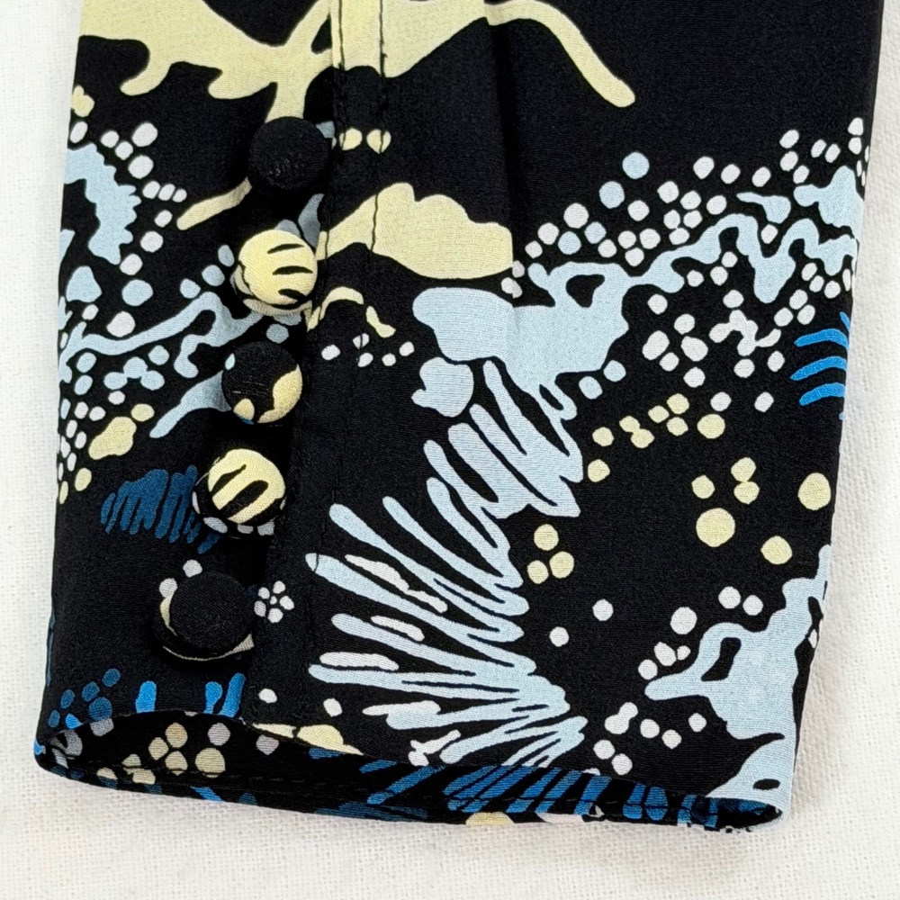ALC Silk Mini Dress Floral VNeck Ruched Black Blue Long Sleeve Cocktail Sz 4 NWT - Picture 9 of 16